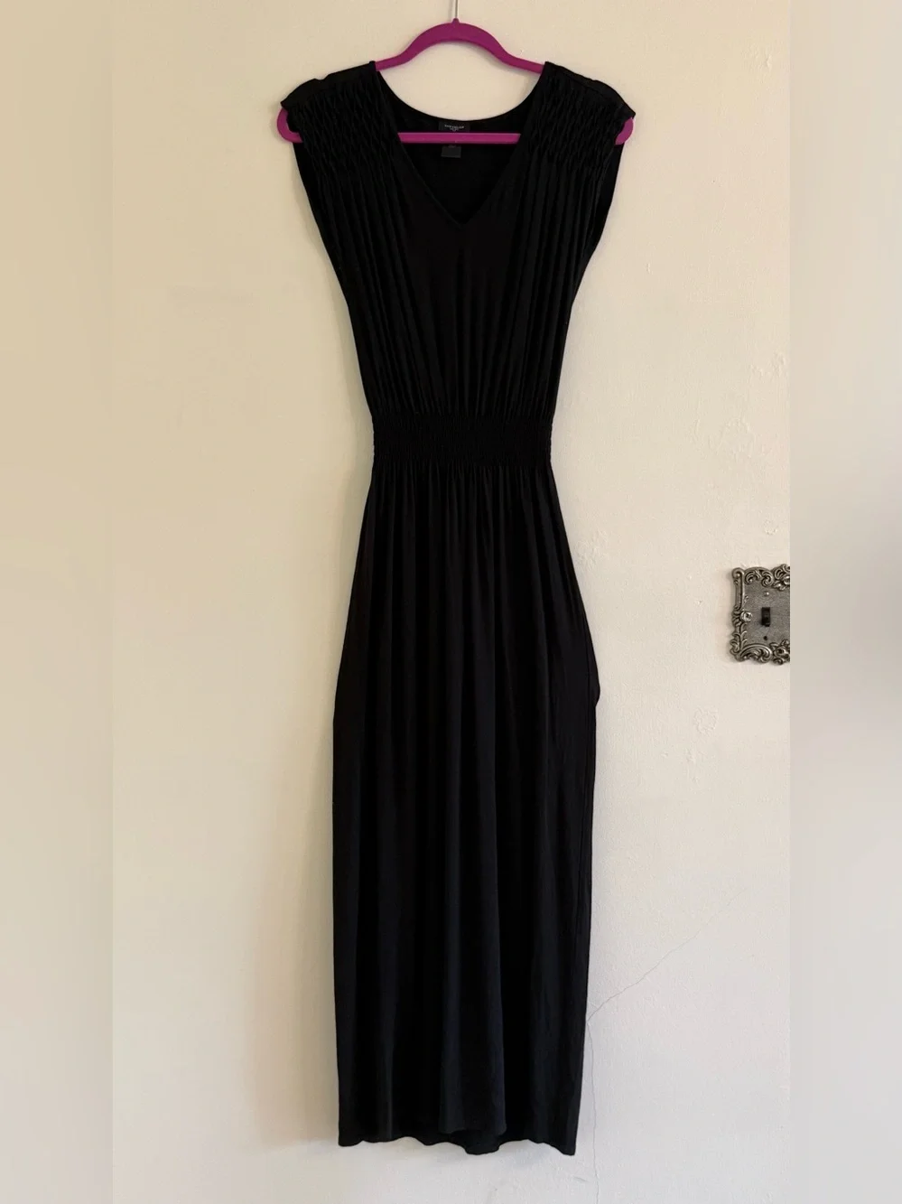 Ann Taylor Black V-Neck Smocked-Waist Maxi - Picture 1 of 8